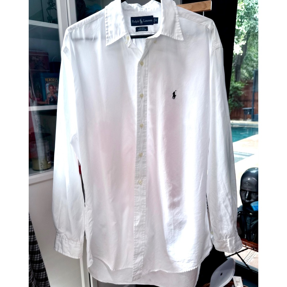 Vintage Ralph Lauren Blake Shirt Mens M White Cotton Black Pony Button Down